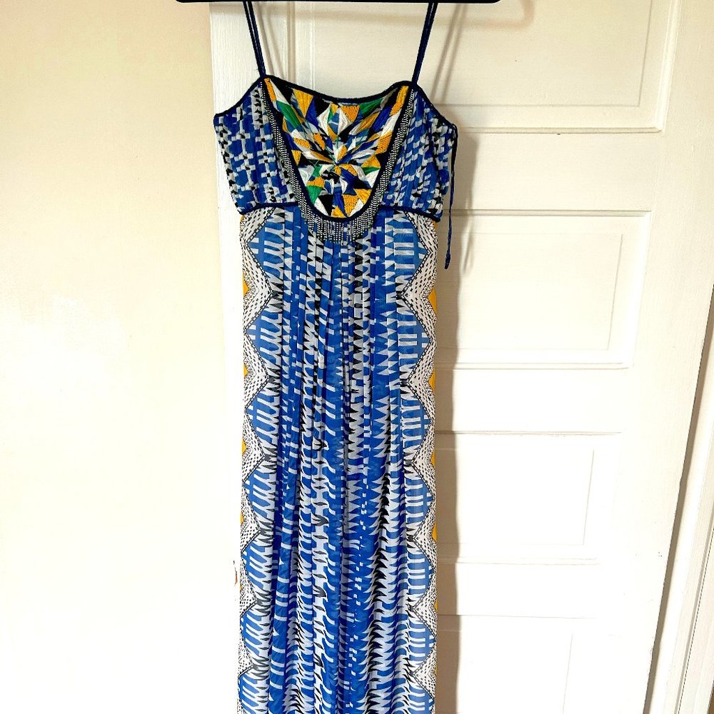 Tropical Flowy Beaded Ranna Gill Dress (Size S)